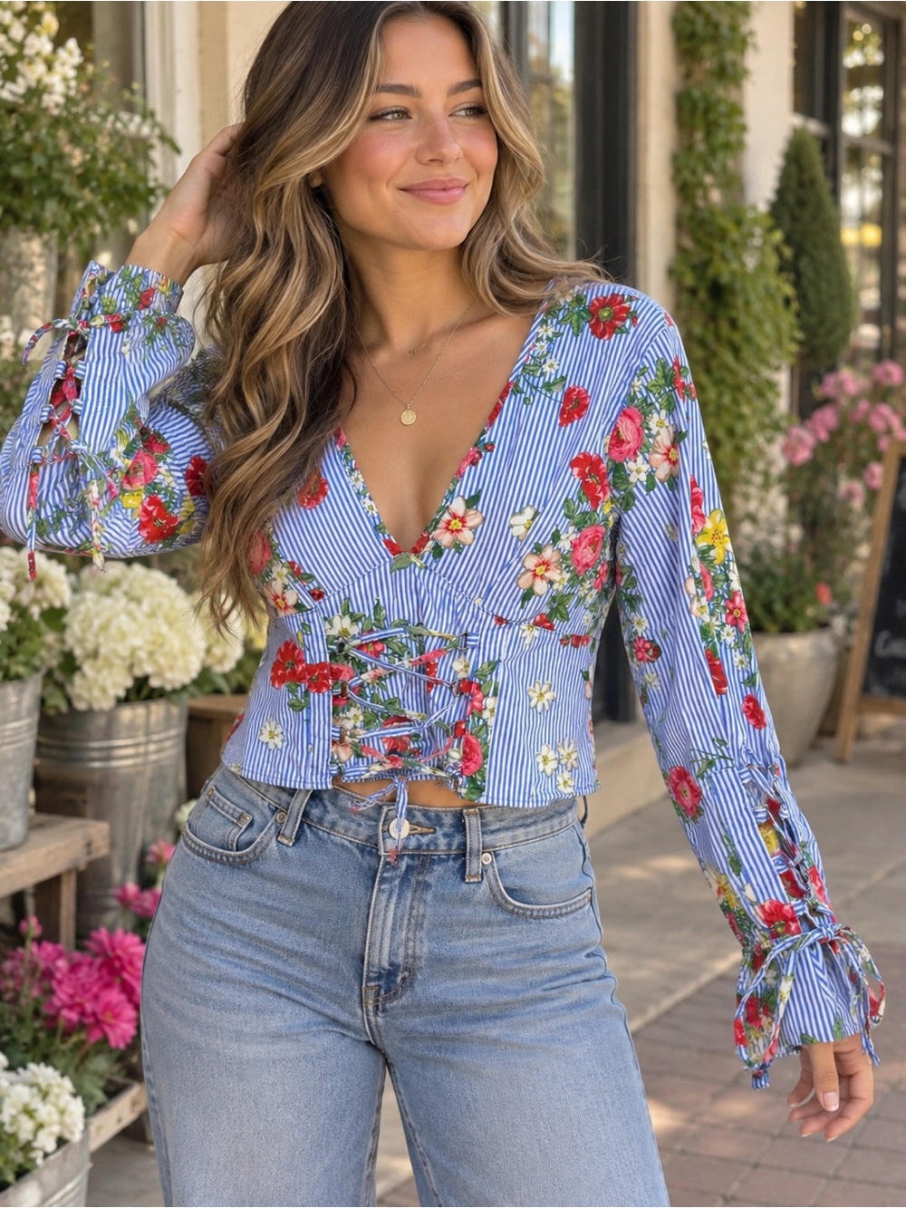 Floral Corset Lace Up Crop Top Y2K Coquette Cottagecore Boho Romantic